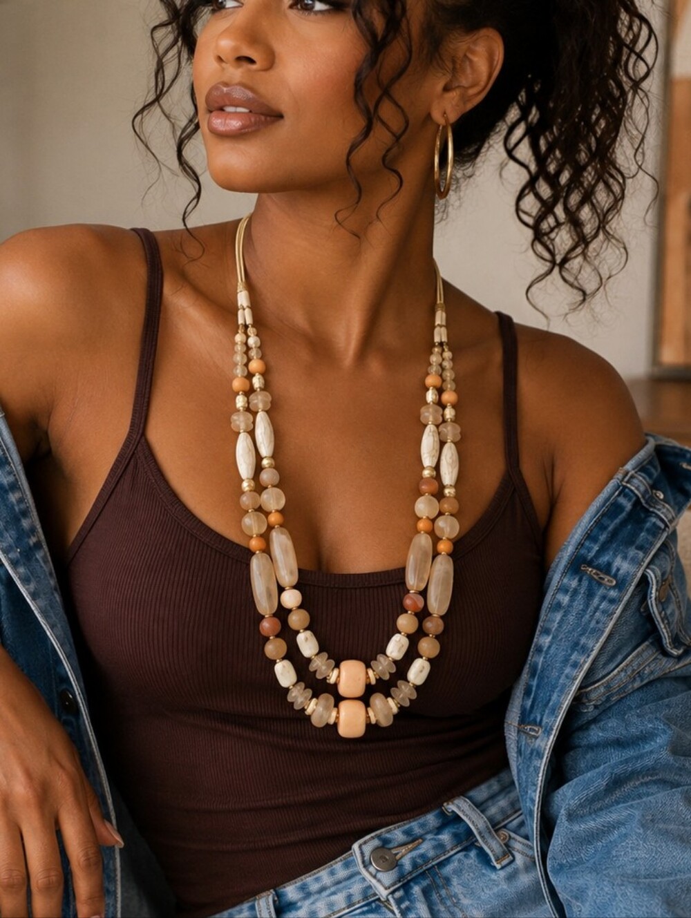 Chico's Double-strand Stone Beaded Necklace